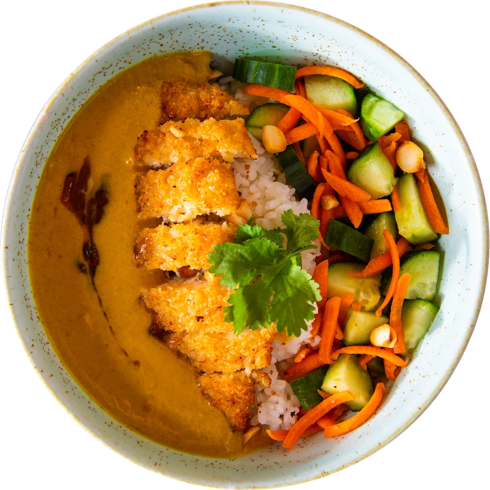 Huli katsu chicken bowl with coconut katsu sauce