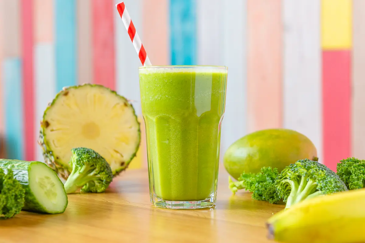 Green Machine smoothie with pineapple, mango and broccoli